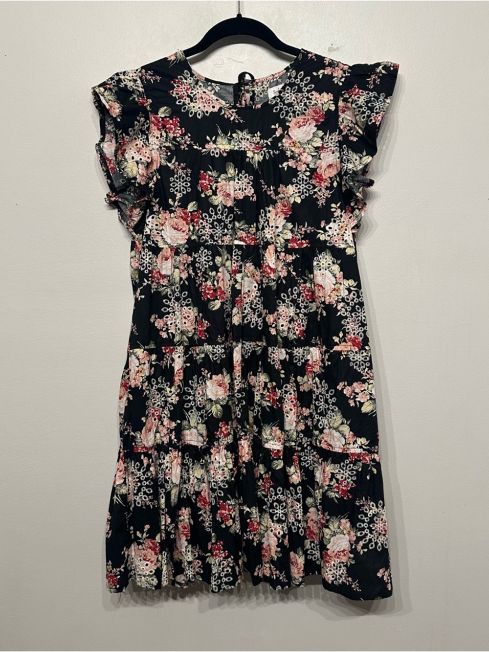 Sofie The Label Floral Embroidered Ruffle Sleeve Dress Large